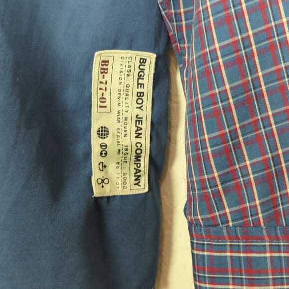 Bugle Boy Plaid Men's Vintage Blue Shirt M Patchwork Long Sleeve Retro Y2K - Picture 11 of 16